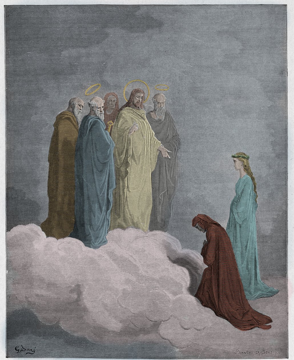 Paradiso, Canto 26: St. John undersøger Dante angående kærlighed, illustration fra The Divine Comedy af Dante Alighieri, 1885 (digitalt farvet gravering) af Gustave after Dore