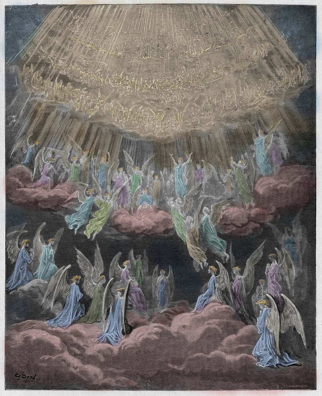 Paradiso, Canto 27 : Den himmelske vært synger Gloria In Excelsis Deo, illustration fra The Divine Comedy af Dante Alighieri, 1885 (digitalt farvet gravering) af Gustave after Dore