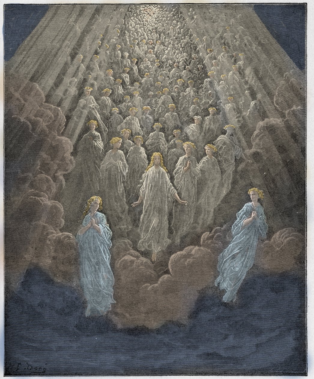Paradiso, Canto 5: Værten af utallige glødende sjæle i det andet rige, illustration fra The Divine Comedy af Dante Alighieri, 1885 (digitalt farvet gravering) af Gustave after Dore