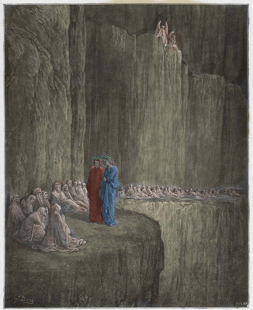 Purgatorio, Canto 13: Sapia renser sit skyldige liv, illustration fra Den guddommelige komedie af Dante Alighieri, 1885 (digitalt farvet gravering) af Gustave after Dore