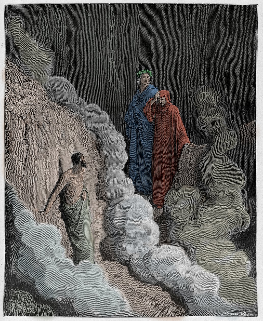 Purgatorio, Canto 16: Dante taler til Marco Lombardos sjæl, illustration fra Den guddommelige komedie af Dante Alighieri, 1885 (digitalt farvet gravering) af Gustave after Dore