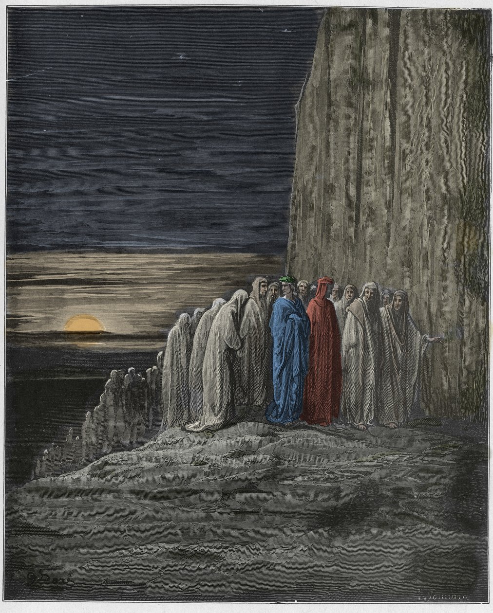 Purgatorio, Canto 18: Mængden af dovendyr, illustration fra Den guddommelige komedie af Dante Alighieri, 1885 (digitalt farvet gravering) af Gustave after Dore