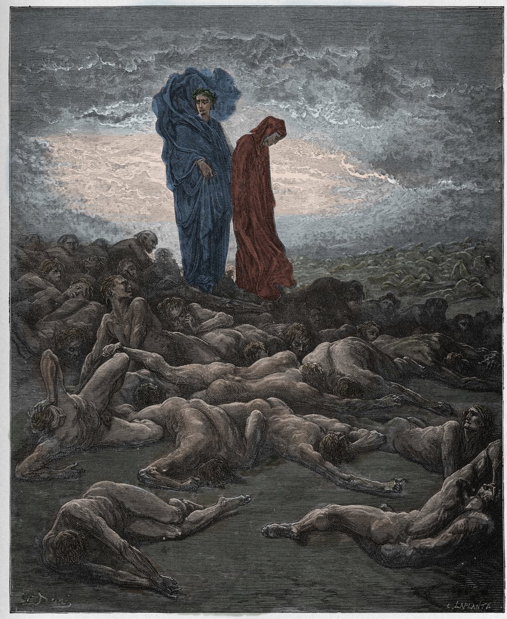 Purgatorio, Canto 20: De grådiges sjæle, illustration fra Den guddommelige komedie af Dante Alighieri, 1885 (digitalt farvet gravering) af Gustave after Dore