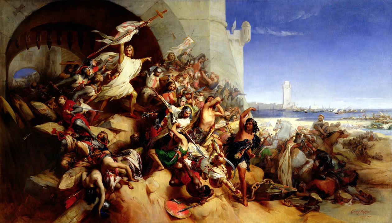 Forsvaret af Rhodos af Foulques de Villaret (d.1327) og ridderne af Skt. Johannes af Jerusalem, mod Sultan Osman I (1258-1324) (1310-19) 1848 af Gustave Wappers