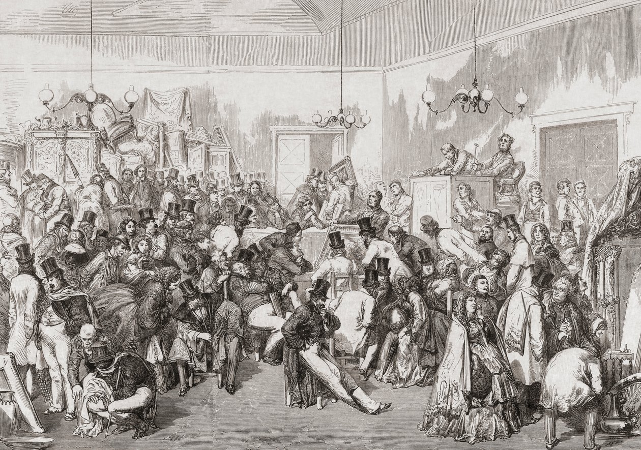 1800-tals auktion i gang. af Gustave (after) Dore