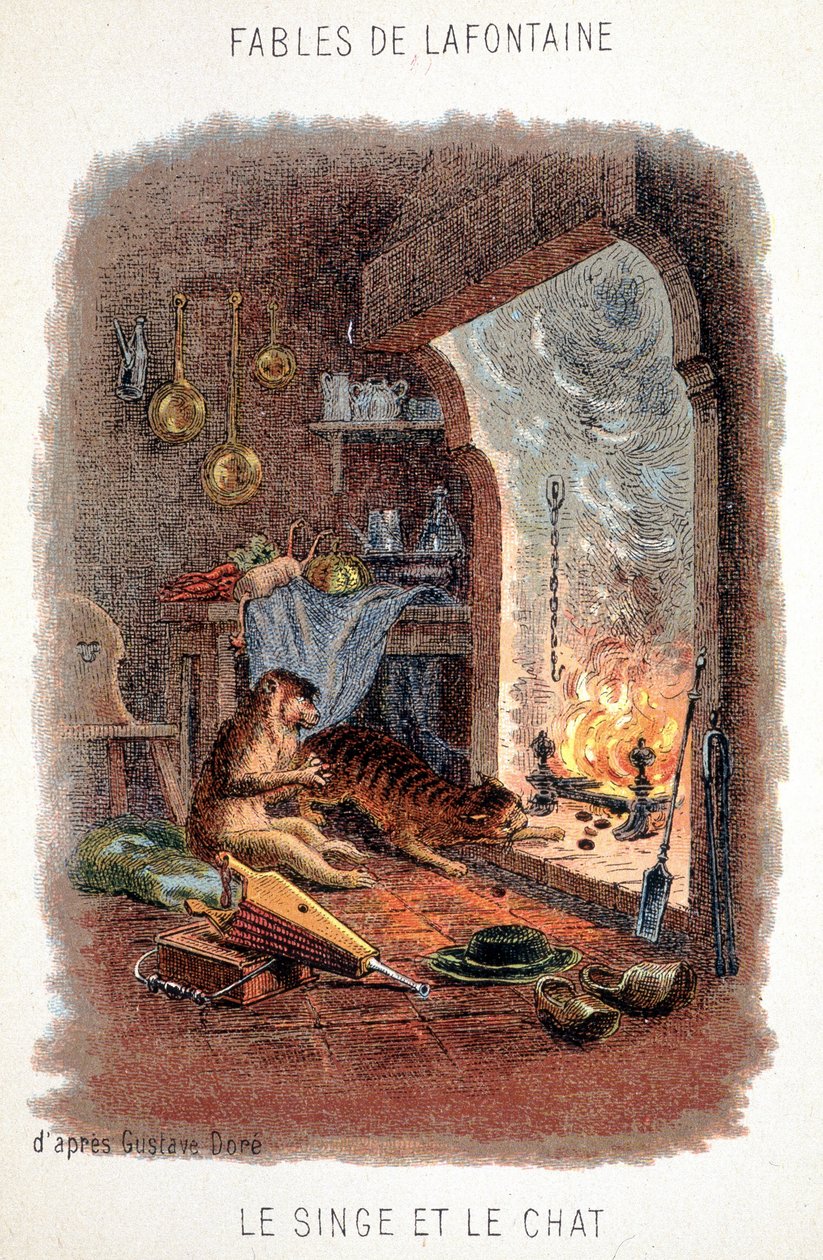 Fables de La Fontaine: Aben og katten, efter Gustave Doré. af Gustave (after) Dore