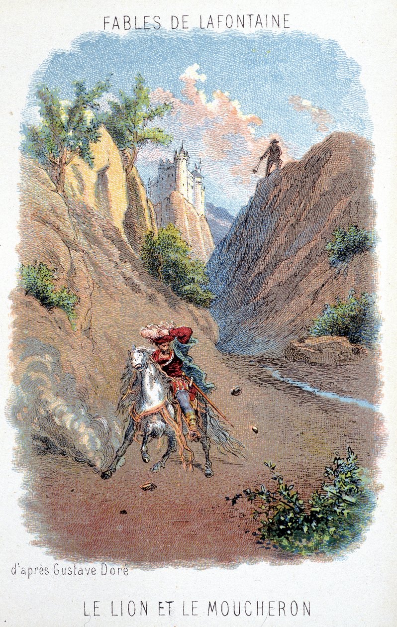 Fabler fra La Fontaine: Løven og Moucheron, efter Gustave Doré. af Gustave (after) Dore