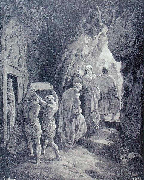 Begravelsen af Sarah, indgraveret af Heliodore Joseph Pisan (1822-90) c.1868 (gravering) af Gustave (after) Dore