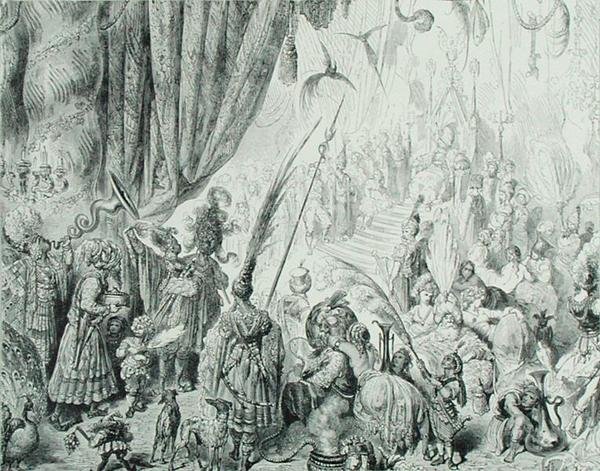 Kongen af Serendibs hof, ca. 1868 (stik) af Gustave (after) Dore