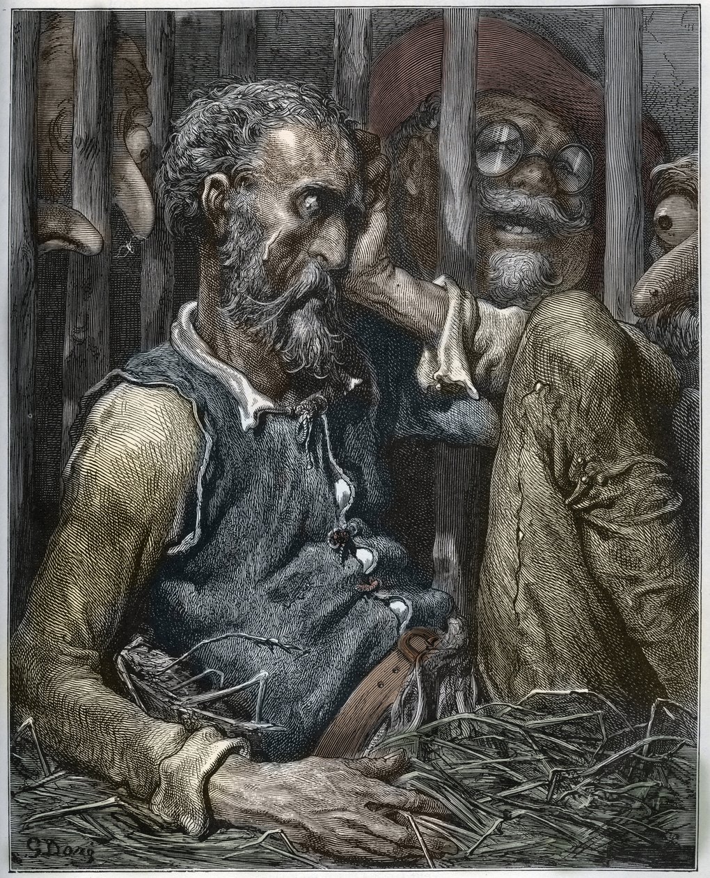 Don Quixotes fortryllelse fra "Don Quixote de la Mancha" af Miguel Cervantes (1547-1616) (Don Quixote) - Træsnit efter tegning af Gustave Dore af Gustave (after) Dore