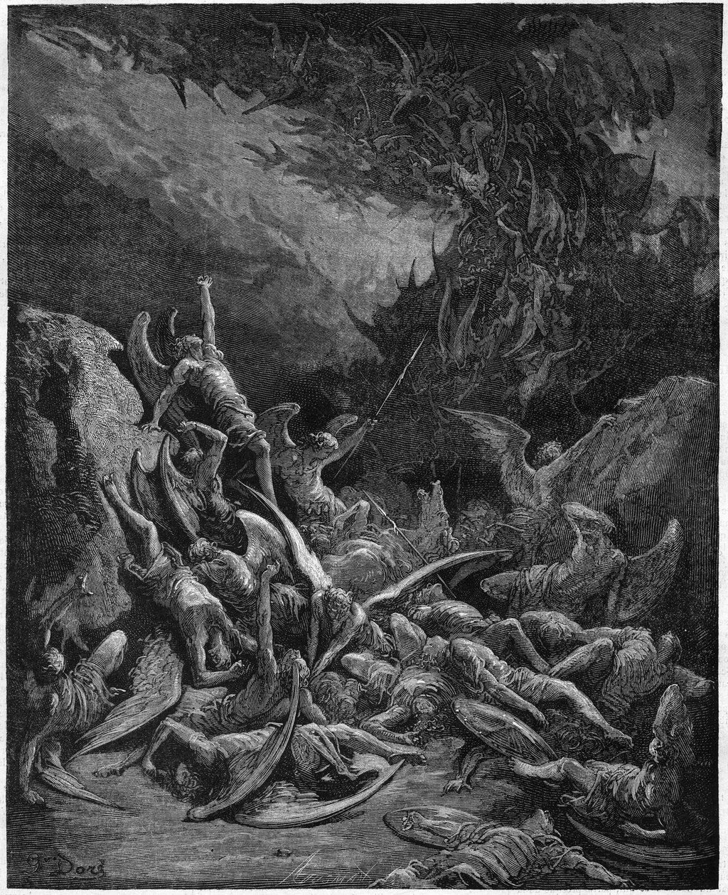 Det tabte paradis: de faldne engle. Fra tegningen af Gustave Dore, der illustrerer "Paradise Lost" af John Milton (1608-1674) engelsk digter. Stik fra 1867. Privat Samling af Gustave (after) Dore