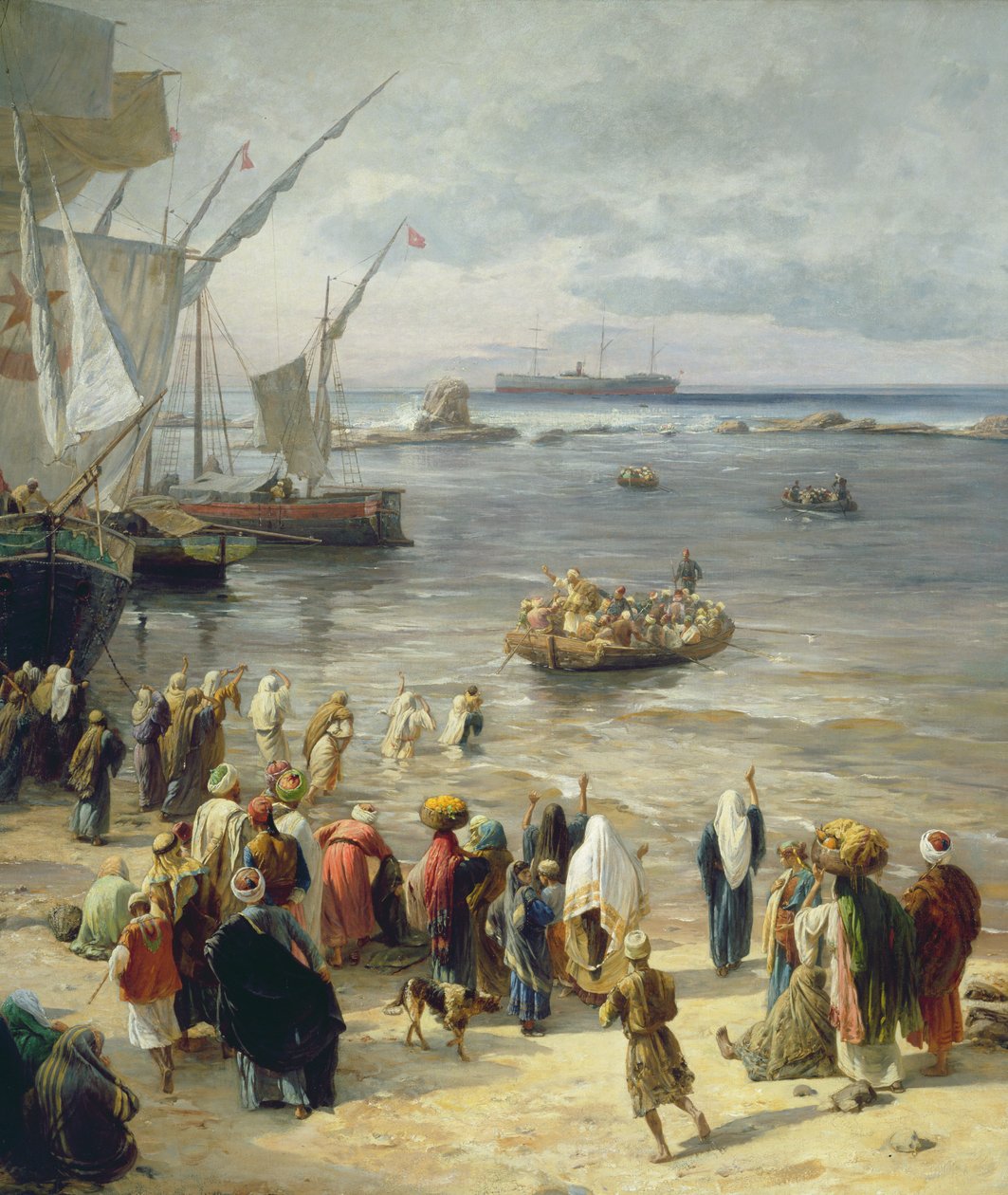 Jaffa, Rekruttering af tyrkiske soldater i Palæstina, 1888 (højre detalje af 226323) af Gustave Bauernfeind