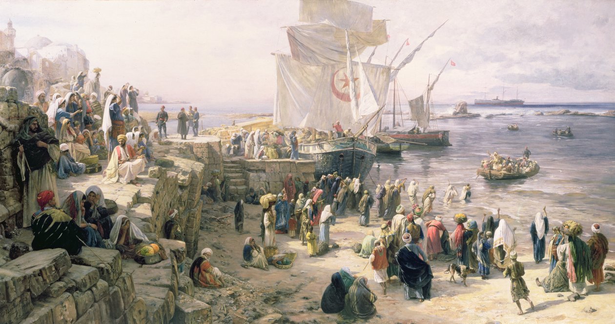 Jaffa, Rekruttering af tyrkiske soldater i Palæstina, 1888 (se 226324 do detaljer) af Gustave Bauernfeind