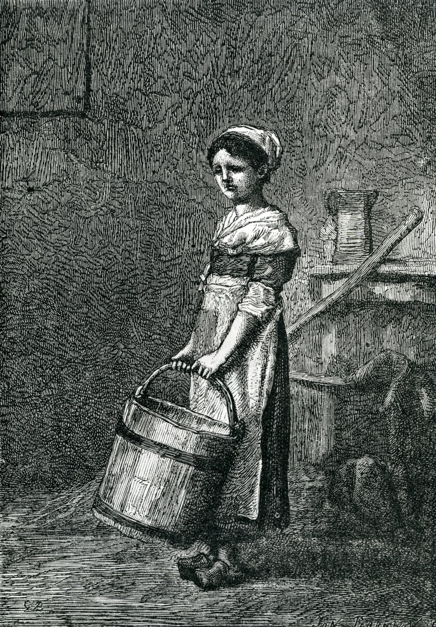Cosette Carrying a Bucket, illustration fra 