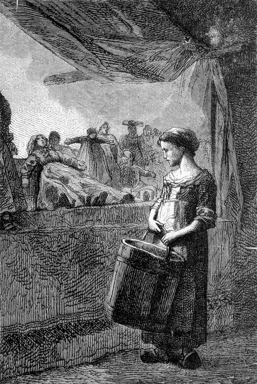 Cosette foran legetøjsbutikken - i "" Les Miserables"" af Victor Hugo, ill. af Brion, red. Hetzel og Lacroix af Gustave Brion