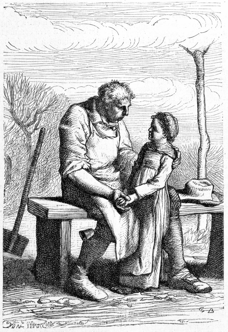 Cosette et Jean Valjean - i "" Les Miserables "" af Victor Hugo, ill. af Brion, red. Hetzel og Lacroix af Gustave Brion