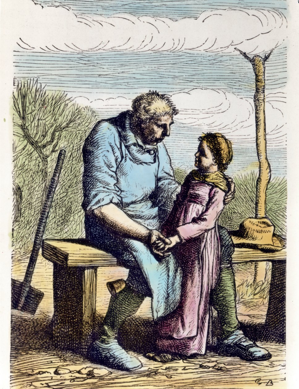 Cosette havde tilladelse fra Les Miserables. 1865 (kobberstik) af Gustave Brion