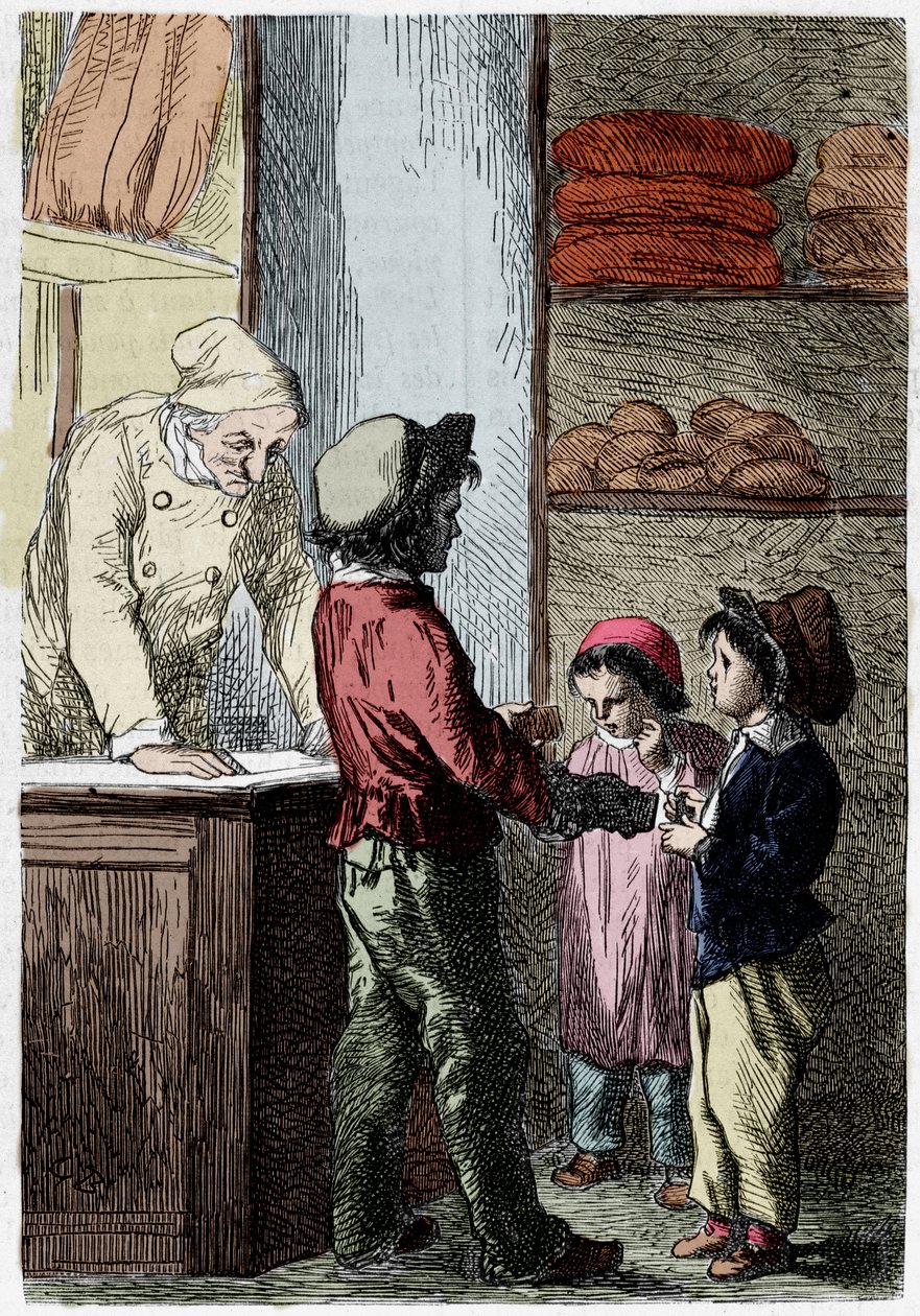 Gavroche giver brød til børn - i "" Les Miserables"" af Victor Hugo, syg. af Brion, red. Hetzel og Lacroix af Gustave Brion