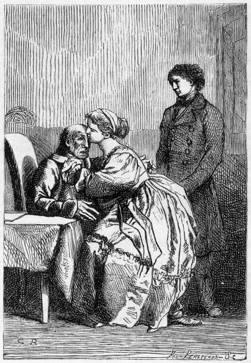 Marius og Cosette besøger Jean Valjean syg - i "" Les Miserables"" af Victor Hugo, syg. af Brion, red. Hetzel og Lacroix af Gustave Brion