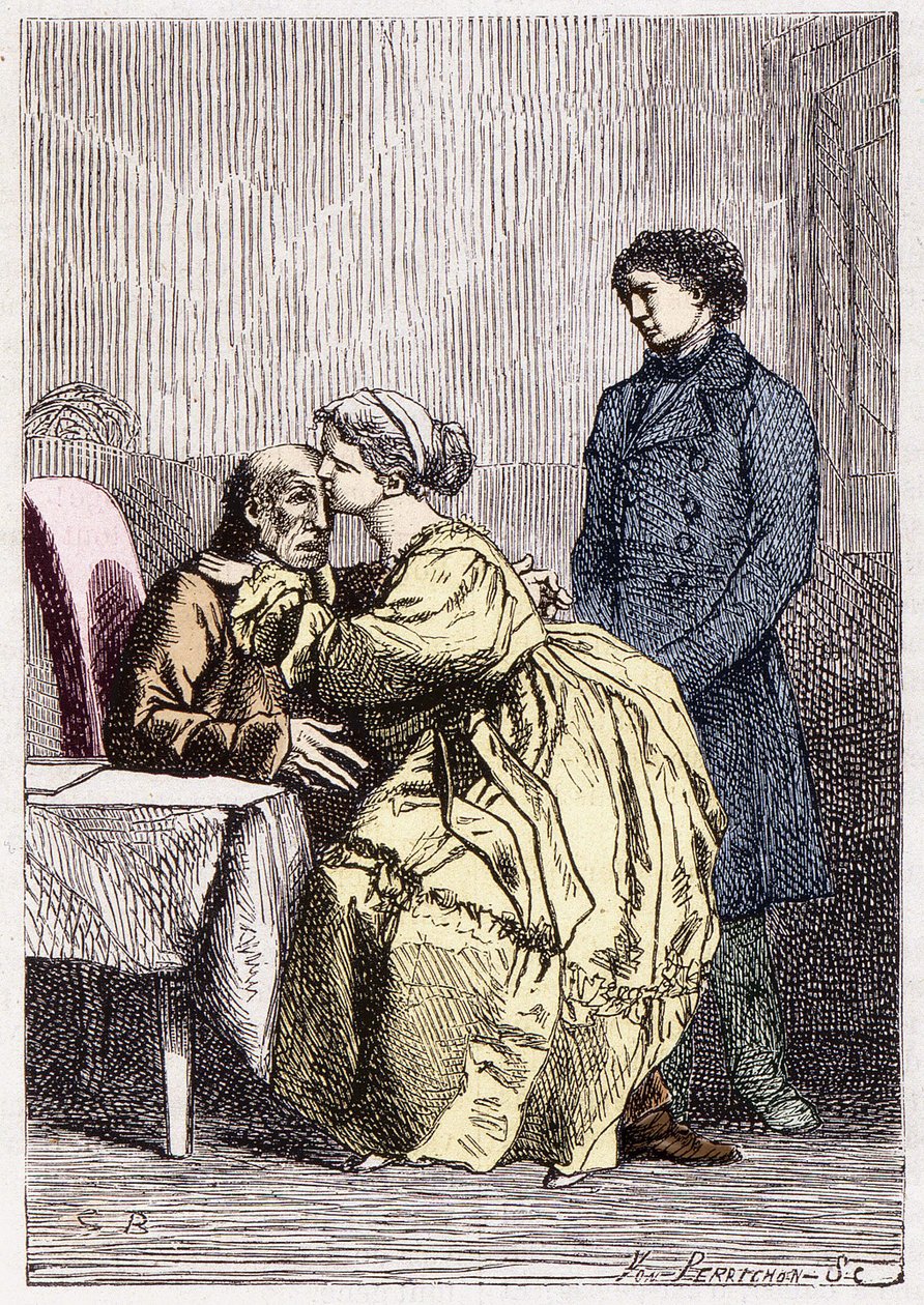 Marius og Cosette besøger Jean Valjean syg - i "" Les Misérables "" af Victor Hugo, syg. af Brion, red. Hetzel og Lacroix af Gustave Brion