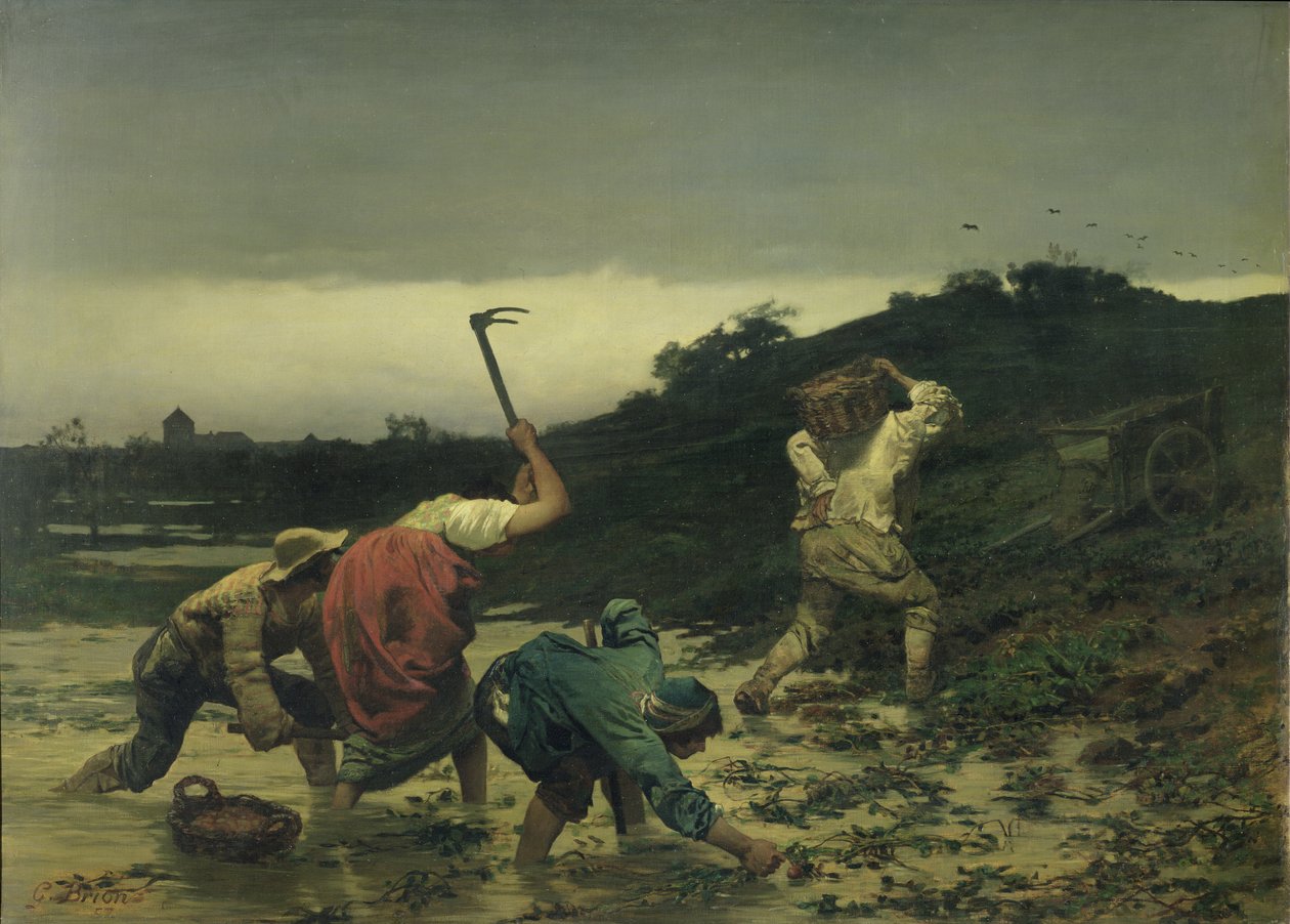 Bønder høster kartofler under Rhinfloden i 1852 af Gustave Brion