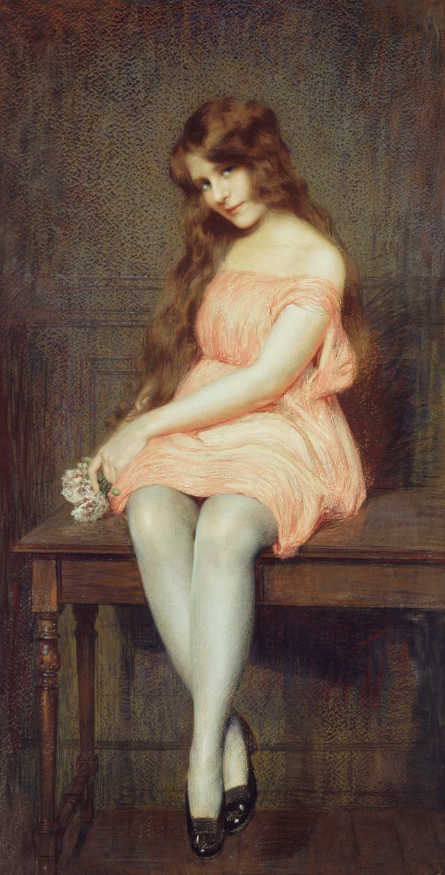 Ung pige i rød kjole af Gustave Brisgand