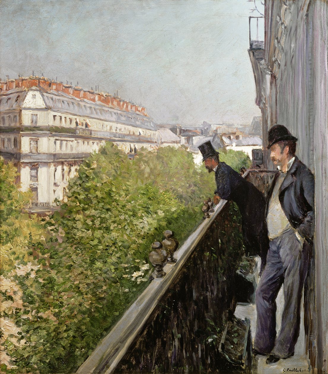 En balkon, Boulevard Haussmann, 1880 af Gustave Caillebotte