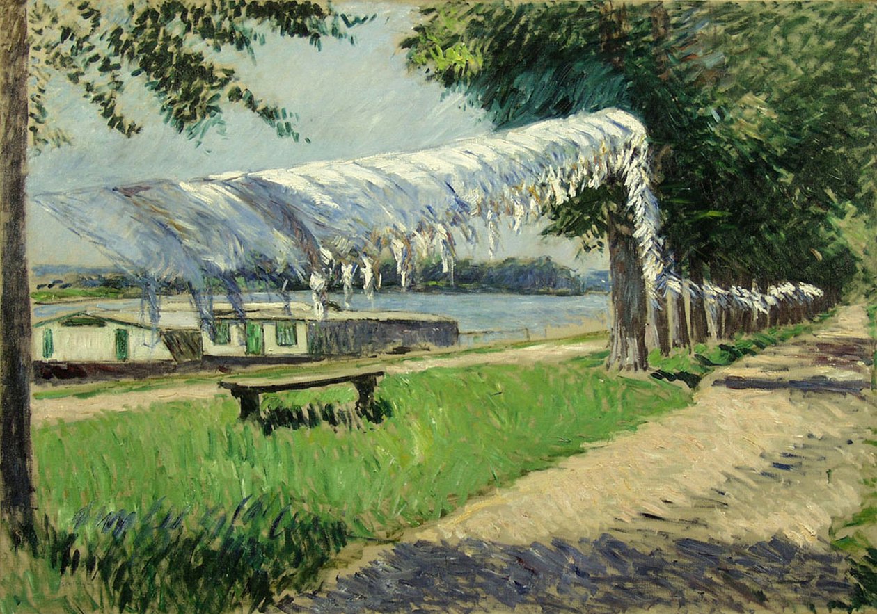 Tørring af vasketøj ved Seinens bred, Petit Gennevilliers af Gustave Caillebotte