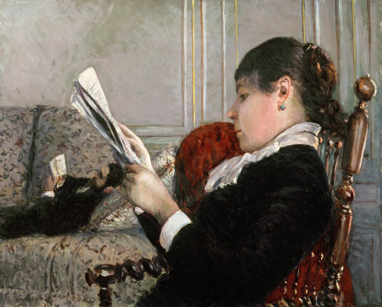Interiør, kvindelæsning, 1880 af Gustave Caillebotte