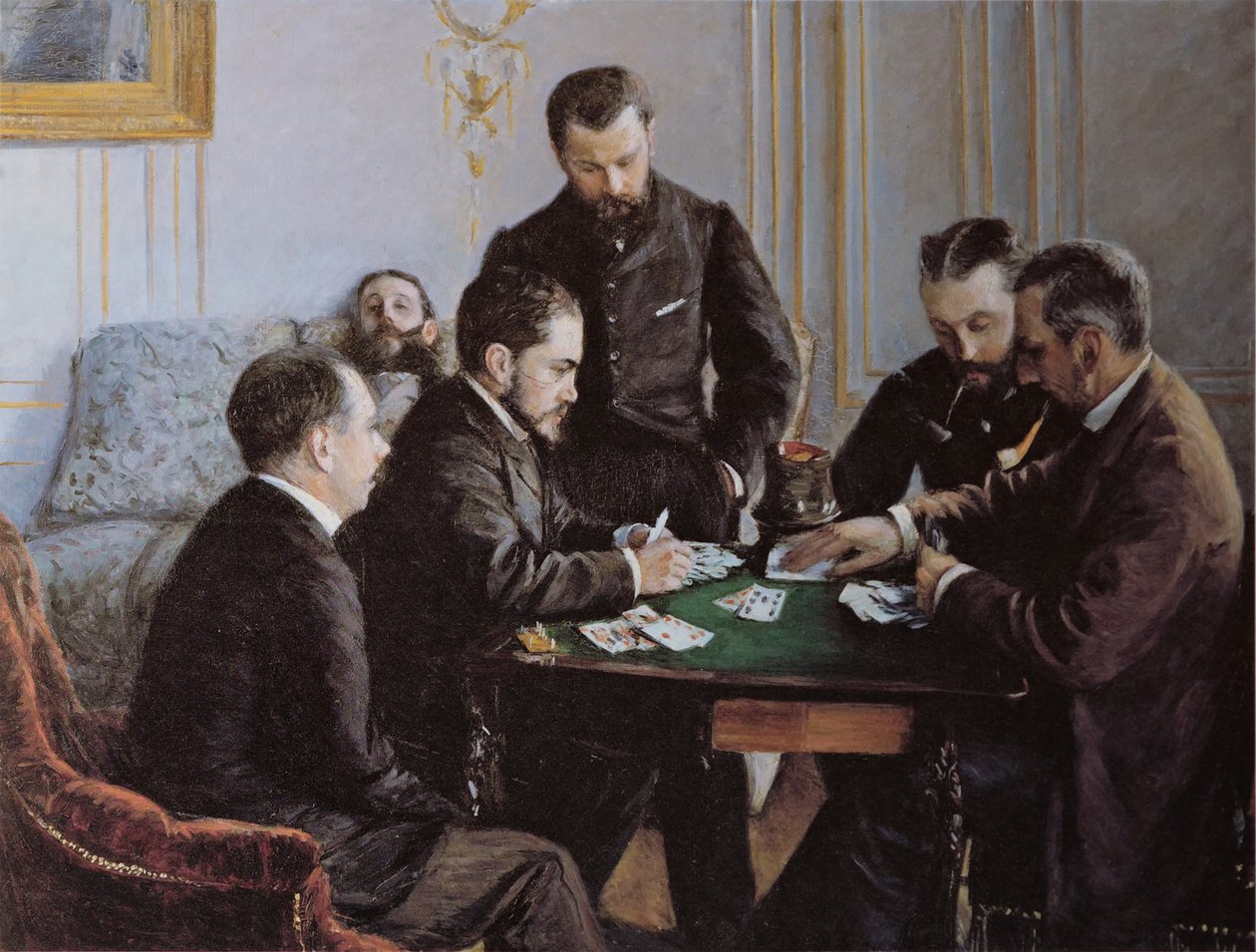 The Besigue Party, ca 1881. af Gustave Caillebotte