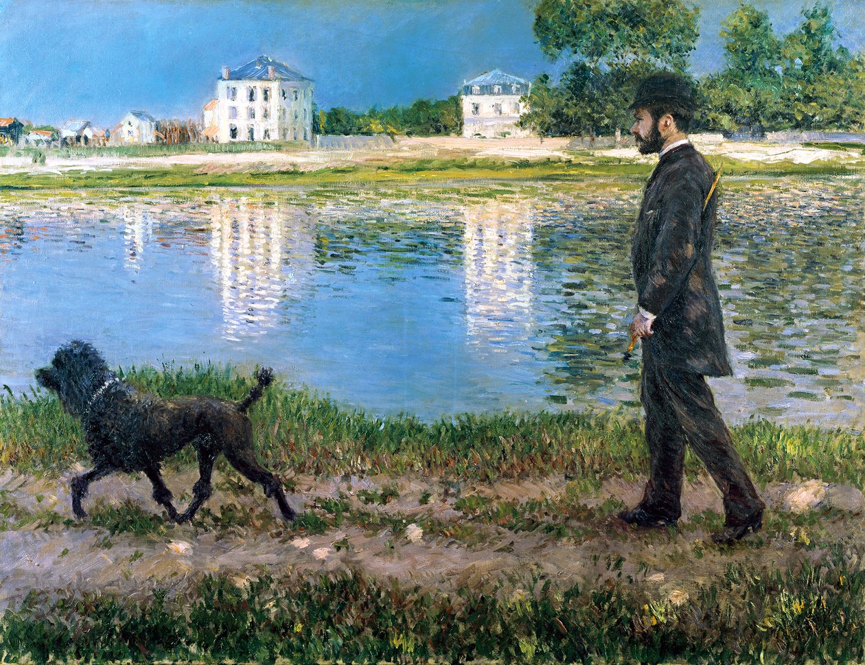 Richard Gallo og hans hund ved Petit Gennevilliers, ca. 1883-84 (olie på lærred) af Gustave Caillebotte