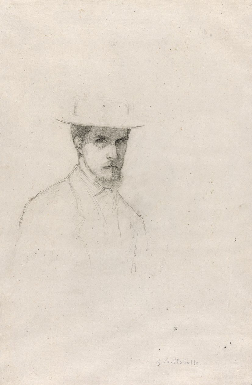 Selvportræt med hat, ca. 1879 (grafit på struktureret lagenpapir) af Gustave Caillebotte
