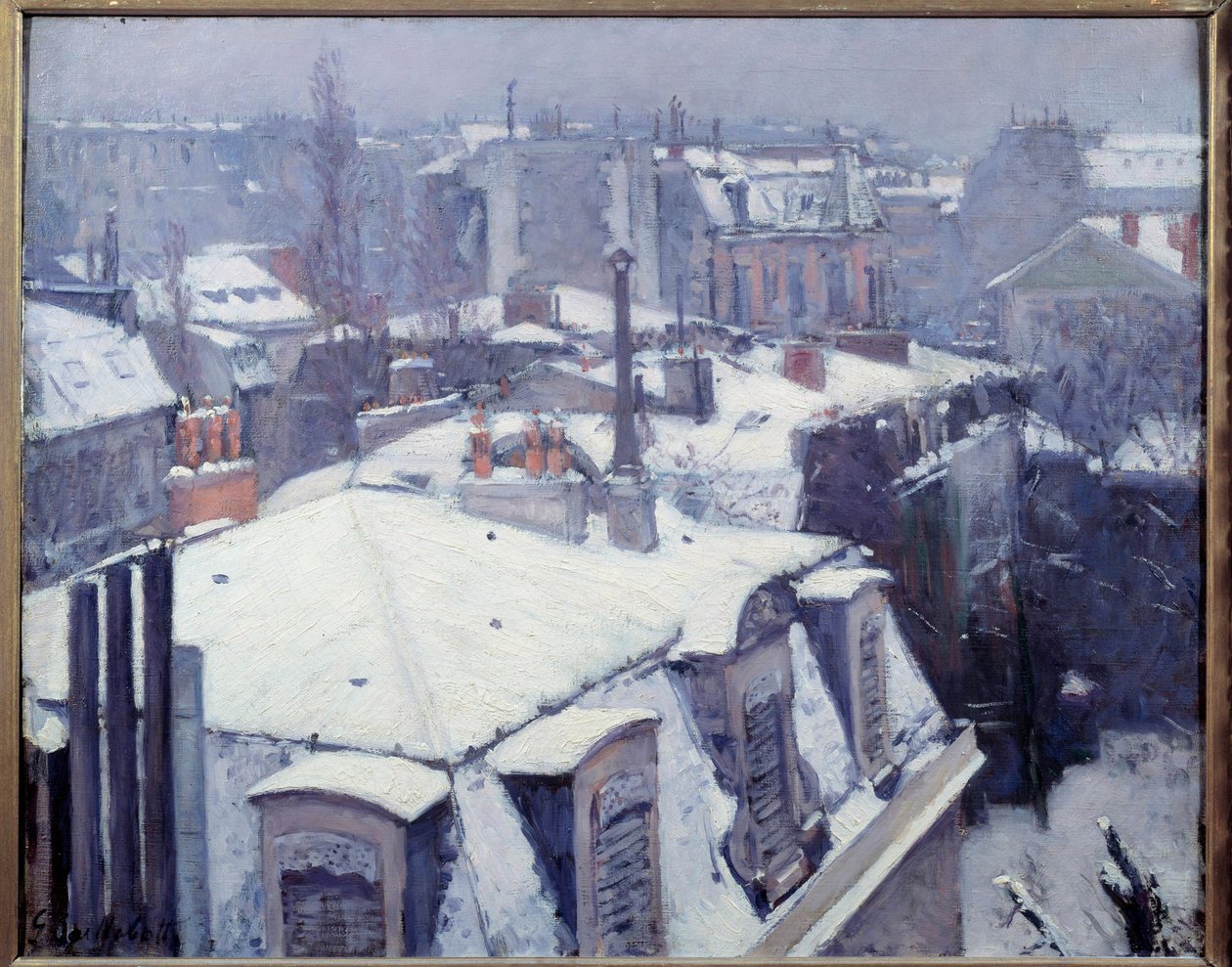 Vue des roofs (effet de neige) et Paris-maleri af Gustave Caillebotte (1848-1894) 1878 Søn. 0,64x0,82 m Paris, musee d