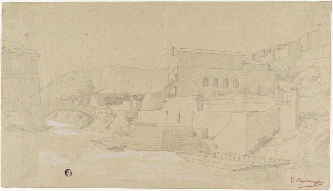 Italiensk by ved en flod af Gustave Clarence Rodolphe Boulanger