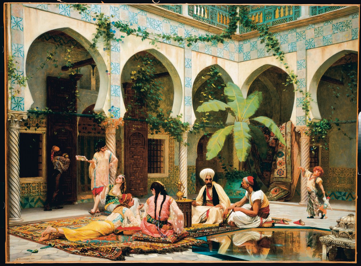 Gården til Palace of Dar Khdaouedj El Amia, Algier af Gustave Clarence Rodolphe Boulanger
