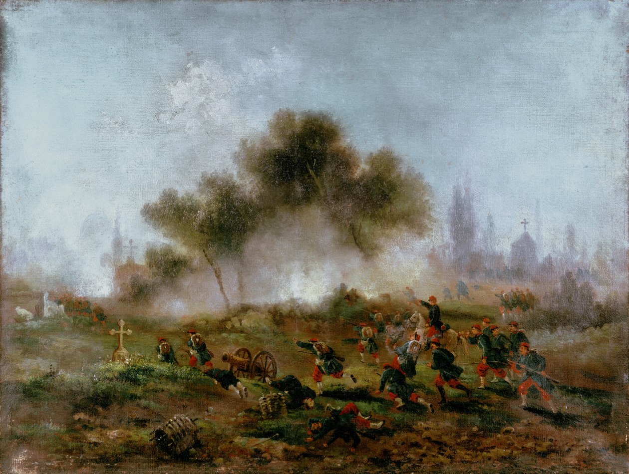 Paris Kommune: Angreb på en kirkegård af regulære tropper og erobring af barrikaderne i maj 1871, 1871 af Gustave Clarence Rodolphe Boulanger