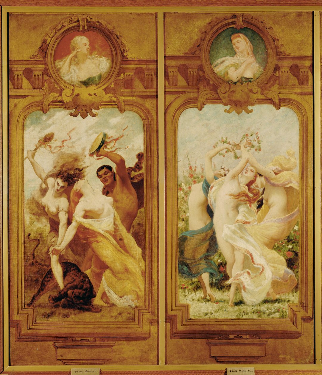 Foyer de la Danse har fire vægmalerier af Boulanger, der viser en Danse Bachique, Bacchanalia og en danse champetre, en country-dance ... (vægmaleri) af Gustave Clarence Rodolphe Boulanger