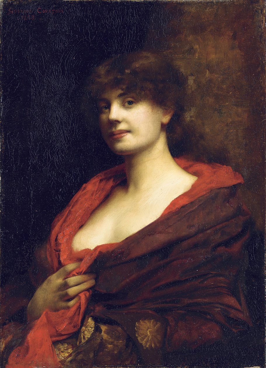 En elegant dame med et rødt sjal, 1883 af Gustave Claude Etienne Courtois