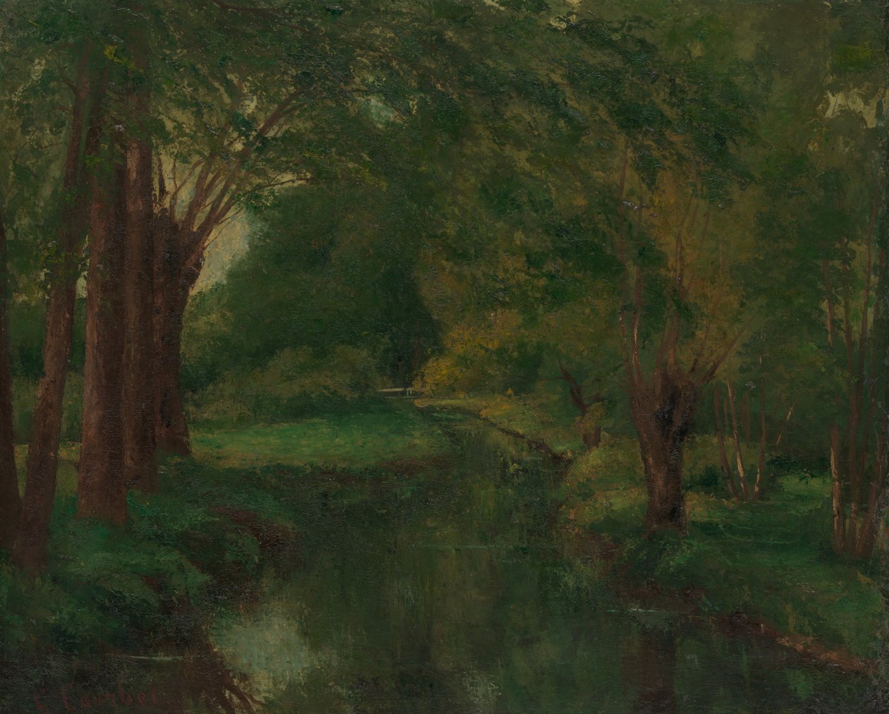 A Brook in a Clearing muligvis Brook, Valley of Fontcouverte, Study, sandsynligvis 1862. af Gustave Courbet