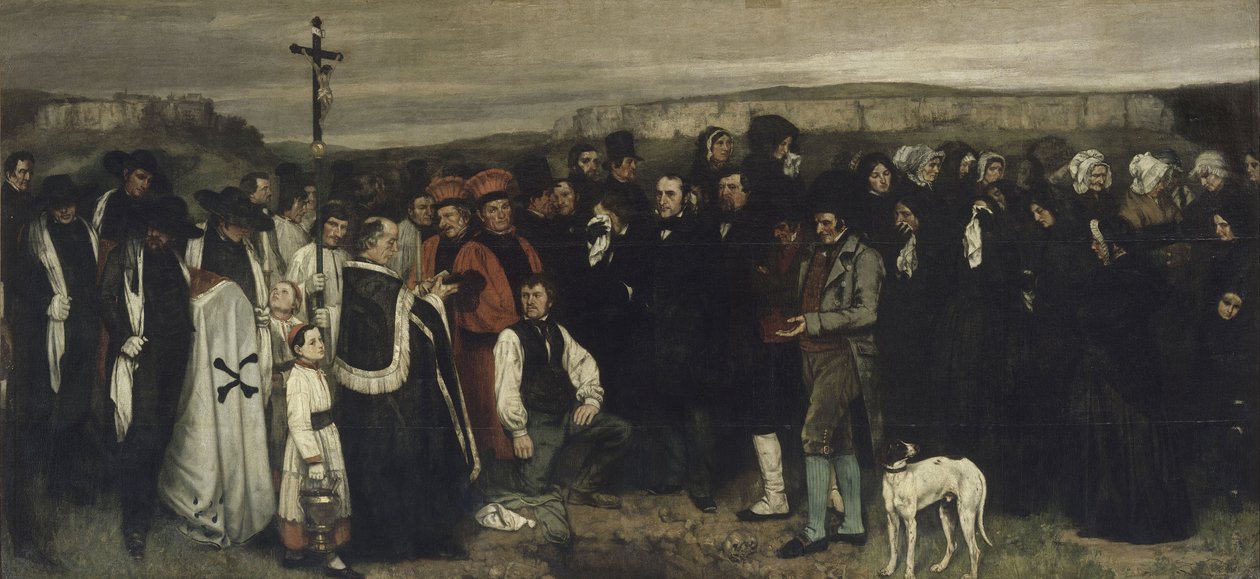 A Burial at Ornans Et maleri af menneskelige figurer, historien om en begravelse i Ornans, 1849-1850 af Gustave Courbet