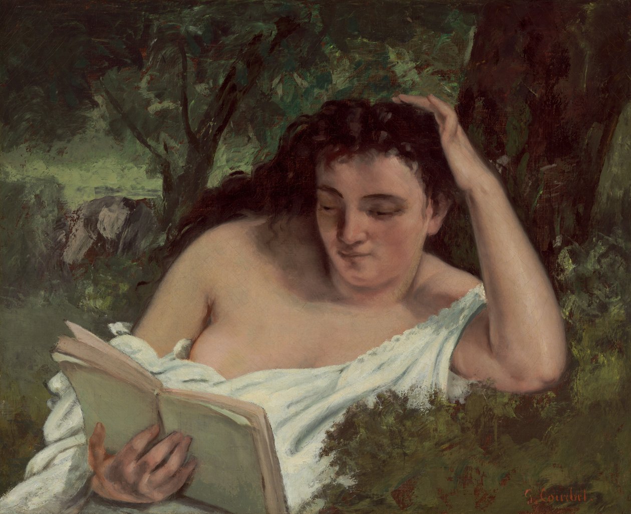 En ung kvinde læser, ca. 18661868. af Gustave Courbet