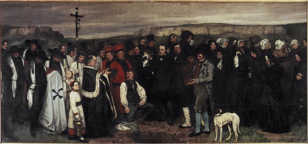 En begravelse i Ornans - Olie på lærred af Gustave Courbet
