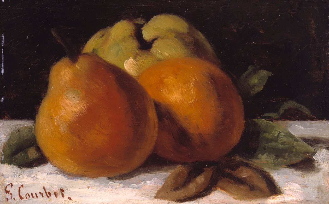 Æble, pære og appelsin, ca. 1871-72 (olie på panel) af Gustave Courbet