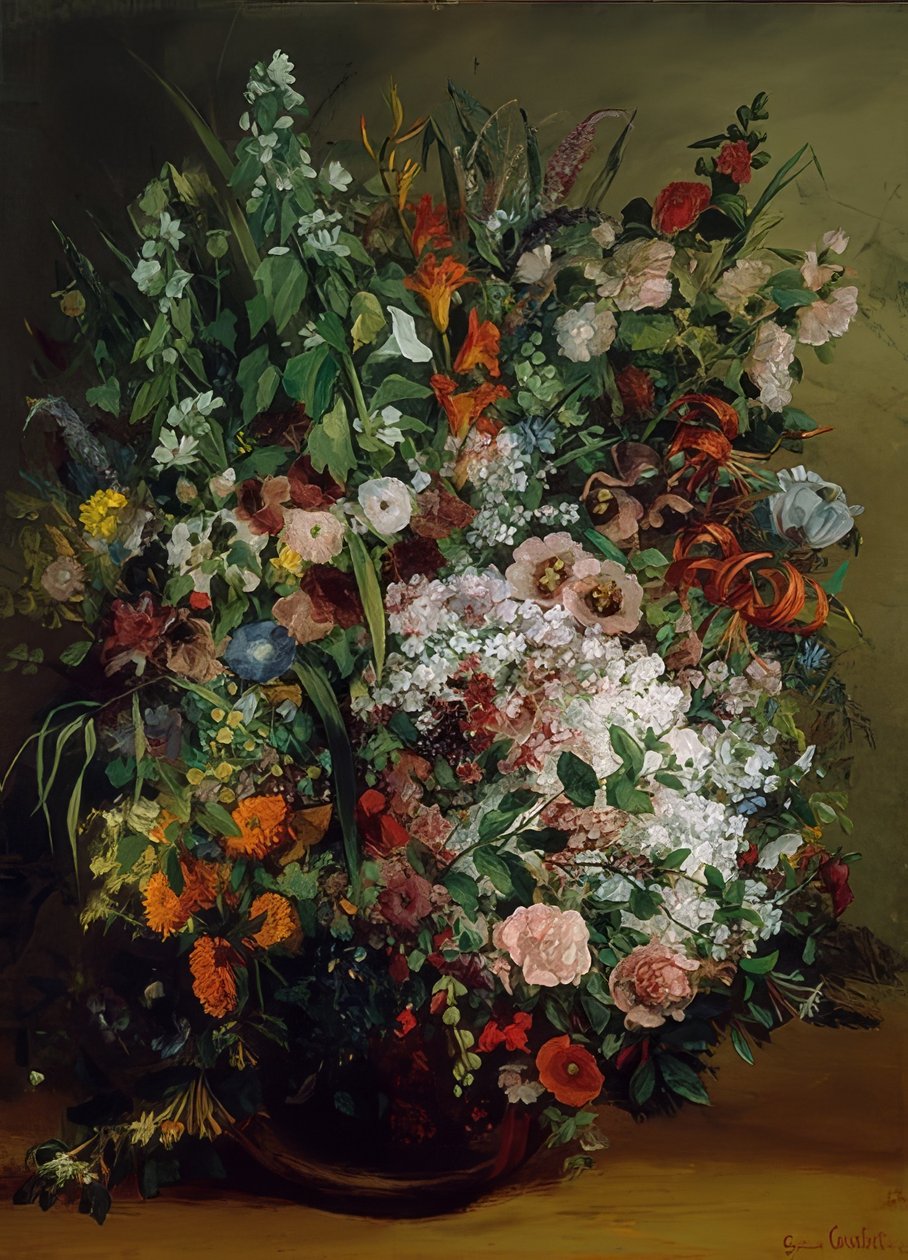 Buket blomster i en vase. 1862 af Gustave Courbet