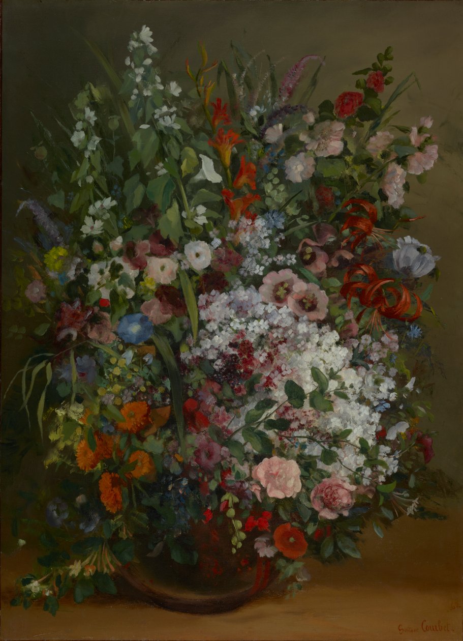 Buket blomster i en vase (olie på lærred) af Gustave Courbet