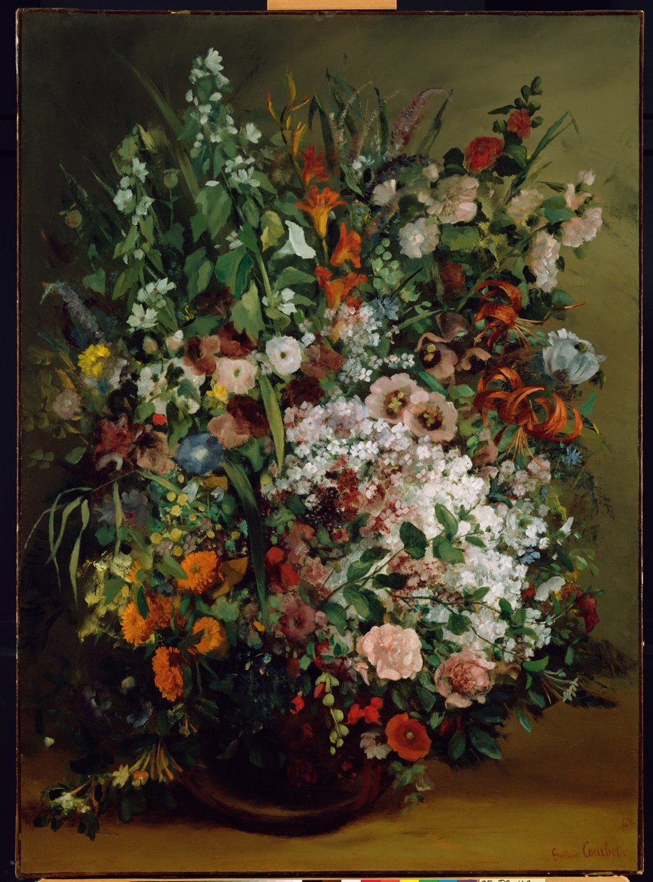 Buket blomster i en vase af Gustave Courbet
