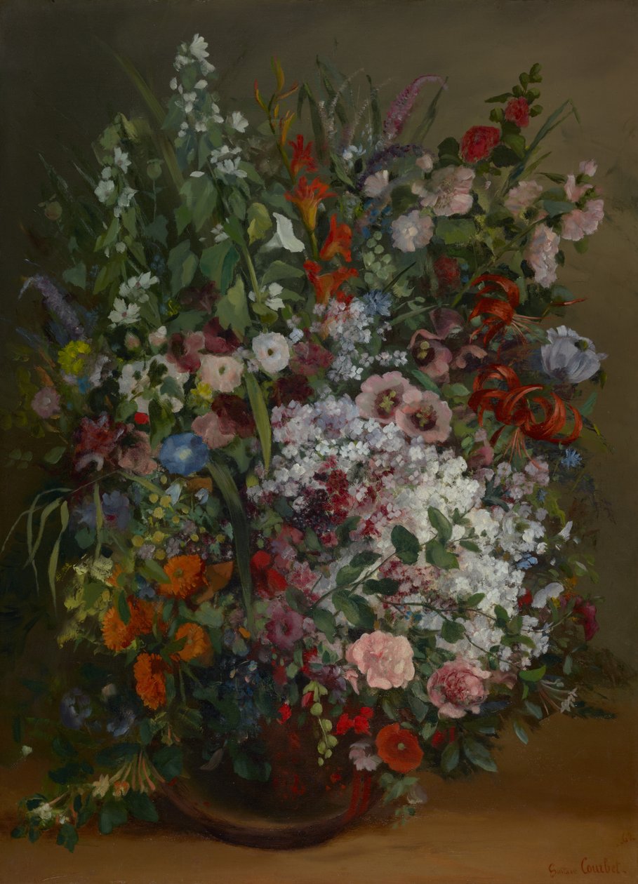 Blomsterbuket i en vase af Gustave Courbet