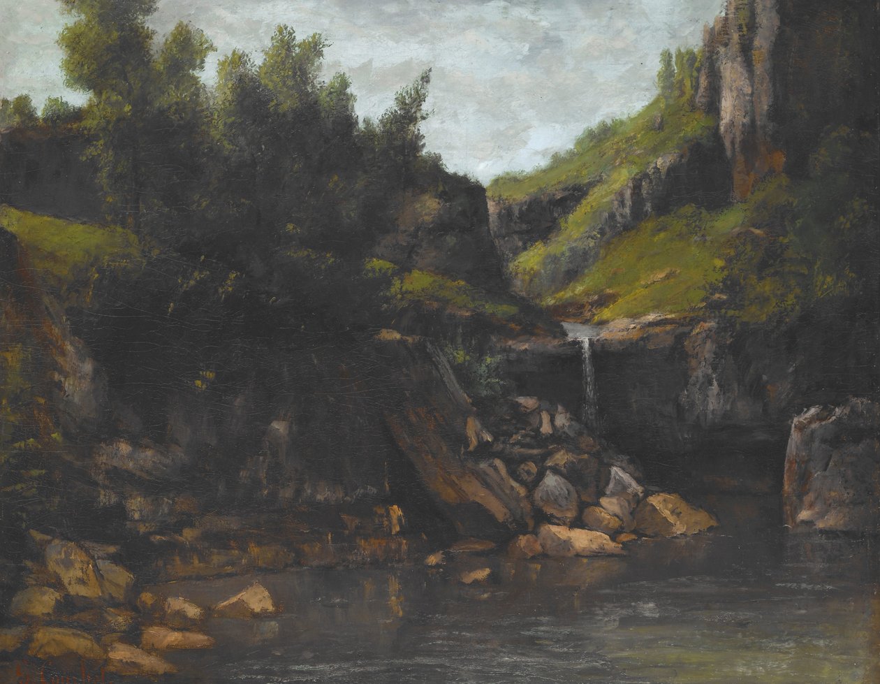 Vandfald i et klippefyldt landskab af Gustave Courbet