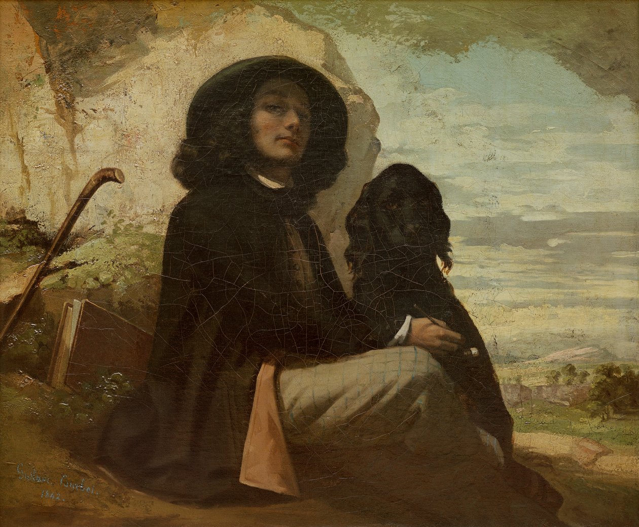 Courbet med sin sorte hund af Gustave Courbet