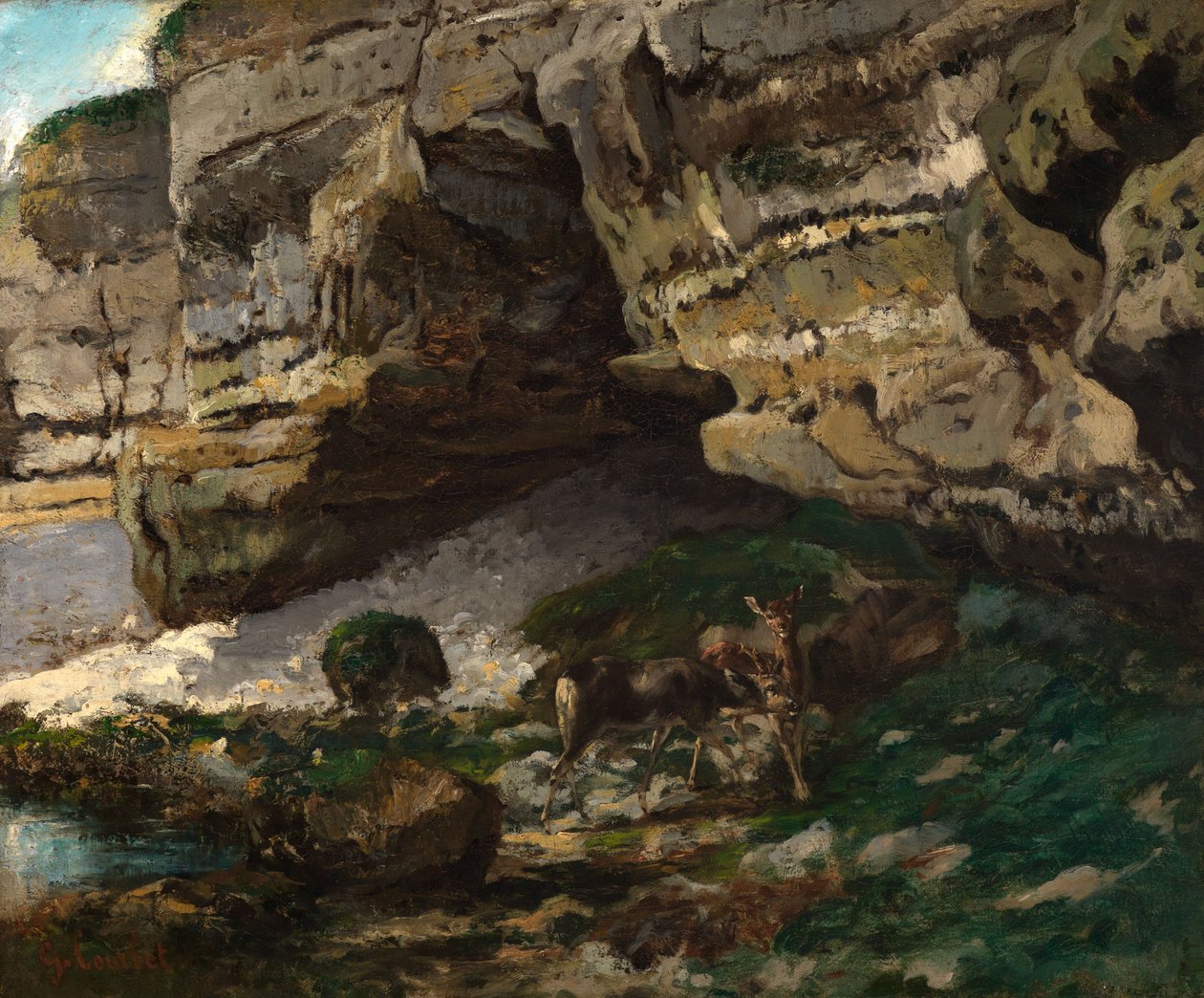 Klippelandskab med rådyr af Gustave Courbet